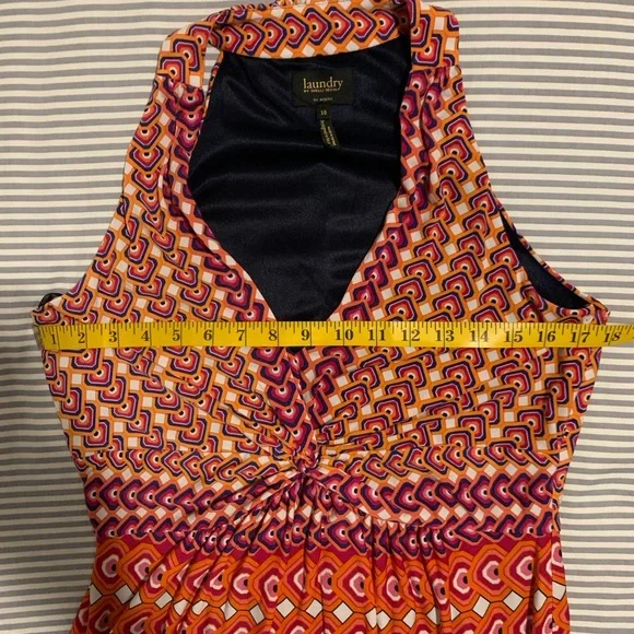 laundry by Shelli Segal Pop Orange Multi Sleeveless Halter Dress Lined Size 10 - Picture 8 of 10